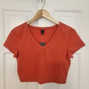 Wild Fable Orange V-Neck Short Sleeve Women's Crop Top Size M NWT